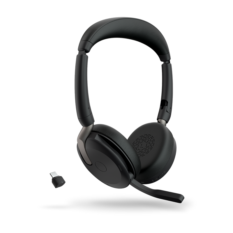 Jabra Evolve2 65 Flex UC Stereo Bluetooth Headset, Link380c USB-C Dongle Included, Foldable Design, 2Yr  , ANC, 30m Wireless Range