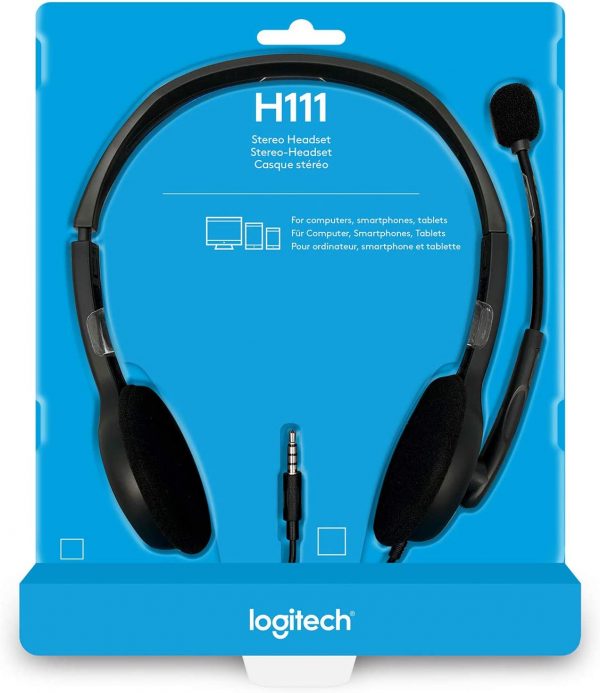 (LS) Logitech H111 Strereo Headset (Single 3.5mm Jack) Cable length: 7.71 ft (2.35 m)  2-Year Limited Hardware