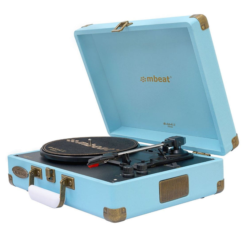 (LS)mbeatÂ®  Woodstock 2 Sky Blue Retro Turntable Player with BT Receiver & Transmitter Built-in Bluetooth receiver eaturing 3 speed settings