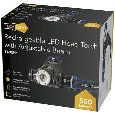 Rechargeable Head Torch with Adjustable Beam