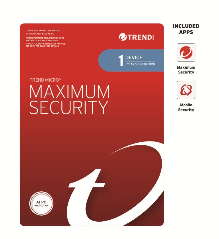 Trend Micro Maximum Security (1 Device) 1 Year Retail Mini Box Auto Re ...