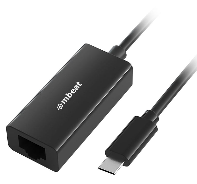 mbeatÂ®  USB-C Gigabit Ethernet Adapter - Black Fast and secure RJ45, up to 1000Mbps speed. Plug-and-play Compact and lightweigh Weight: 23g