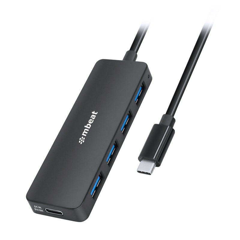 mbeatÂ® 4-Port USB-C Hub with USB-C DC Port  Compact and Portable Design  Flexible Device Connectivity Data Transfer Speed: 5Gbps Weight: 30g