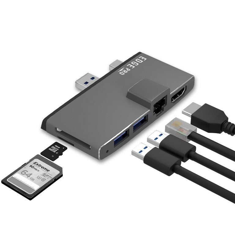 (LS) mbeatÂ®  Edge Pro Multifunction USB- C Hub for Microsoft Surface Pro 5/6  Metal Grey (HDMI, LAN, USB 3.0 Hub