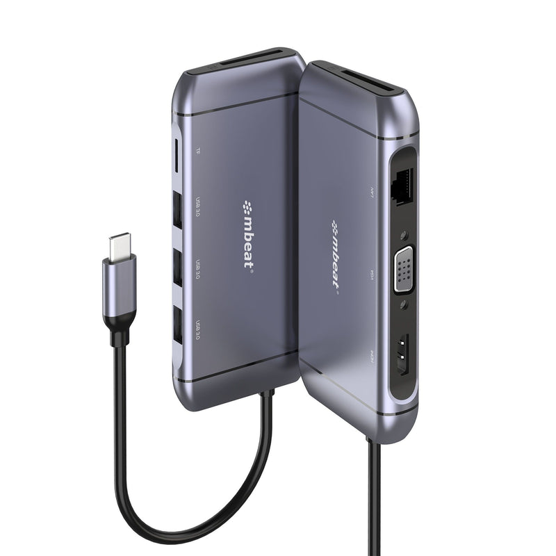 (LS) mbeatÂ® Elite X9 9-in-1 Multifunction USB-C Docking Station 1x HDMI, 1x VGA 1x USB-C Power Delivery 100W, 3x USB 3.0, MicroSD/SD Card