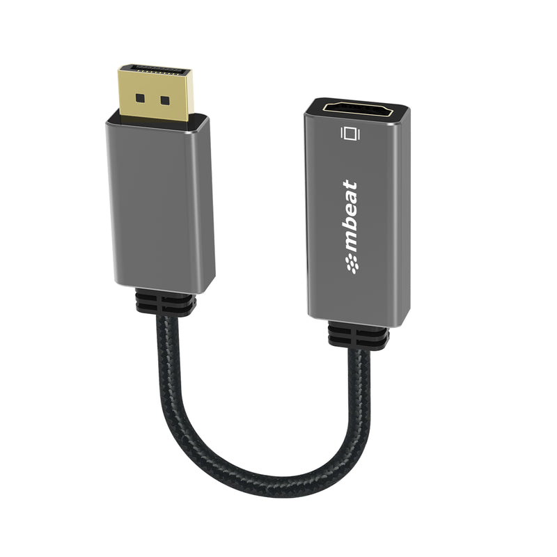 mbeatÂ® Elite Display Port to HDMI Adapter - Converts DisplayPort to HDMI Female Port, Supports 4K@60Hz (3840Ã—2160),  Nylon Braided Cable - Space Grey