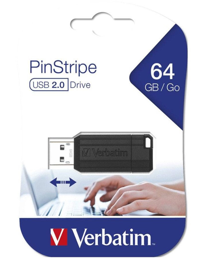 Verbatim Store'n'Go Pinstripe USB Drive 64GB (Black) – Reliable, Durable, and Ultra Compact – Best Companion for Office  2 Years Limited