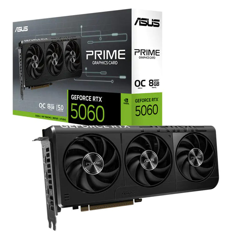 ASUS nVidia GeForce PRIME-RTX5060-O8G RTX5060 8GB GDDR7 OC Edition 2565 MHz Boost Clock, RAM 28Gbps, 630 AI TOPs, Digital Max Resolution