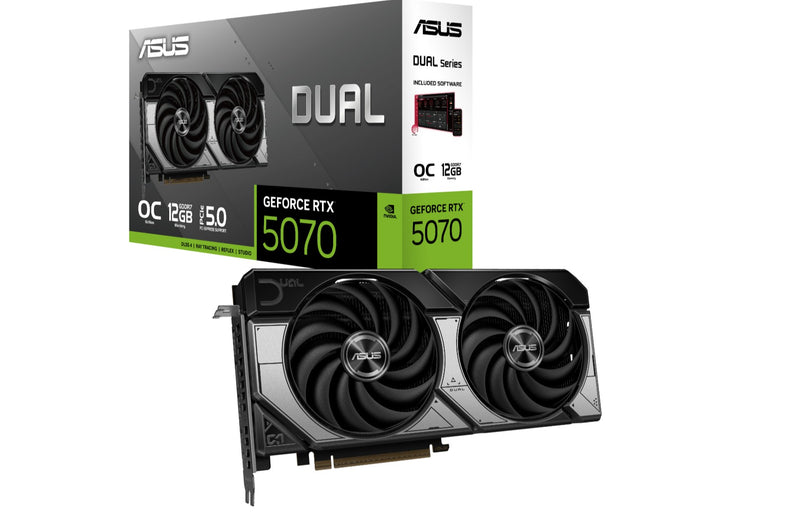 ASUS nVidia GeForce DUAL-RTX5070-O12G 12GB GDDR7 OC Edition, 2542MHz Boost Clock, RAM 28Gbps, 1000 AI TOPs, Digital Max Resolution 7680 x 4320