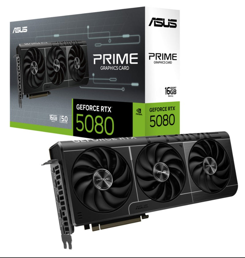 ASUS nVidia GeForce PRIME-RTX5080-16G RTX5080 16GB GDDR7 2617MHz Boost Clock, RAM 28Gbps, 1801 AI TOPs, Digital Max Resolution 7680 x 4320