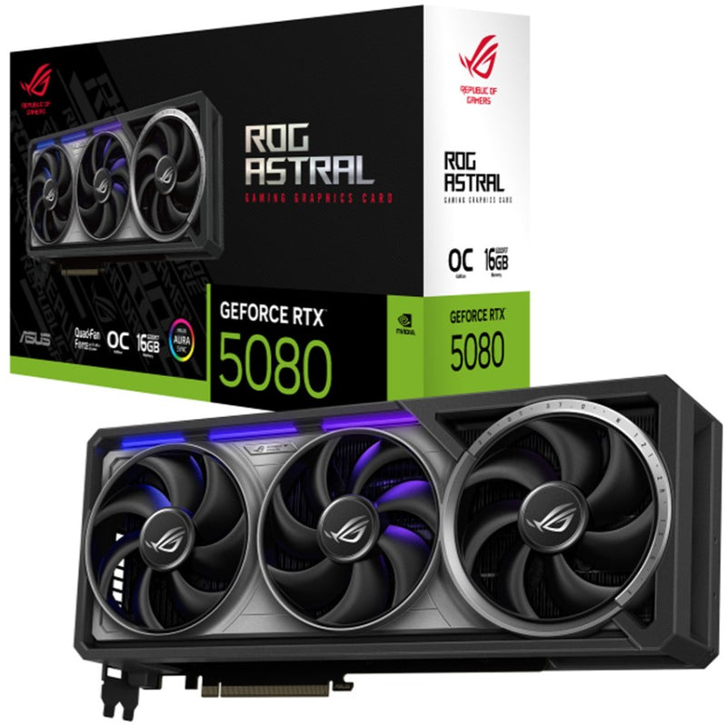 ASUS nVidia GeForce ROG-ASTRAL-RTX5080-O16G-GAMING OC Edition GDDR7  2760 MHz Boost Clock 30 Gbps 256-bit Digital Max Resolution 7680 x 4320