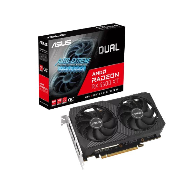 ASUS AMD Radeon DUAL-RX6500XT-O4G-V2  RX 6500 XT V2 OC Edition 4GB GDDR6 with two powerful Axial-tech fans and a 2-slot design