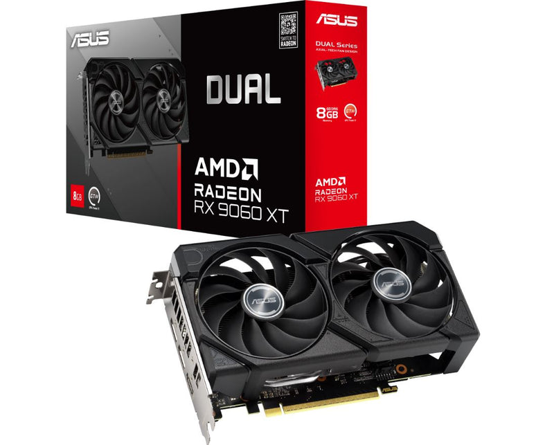 ASUS AMD Radeon Dual RX9060XT RX 9060 XT,  8G GDDR6â€‹ 128-bit, 2.5 Slot, Axial-Tech Fans, Dual BIOS, PCI Express 5.0