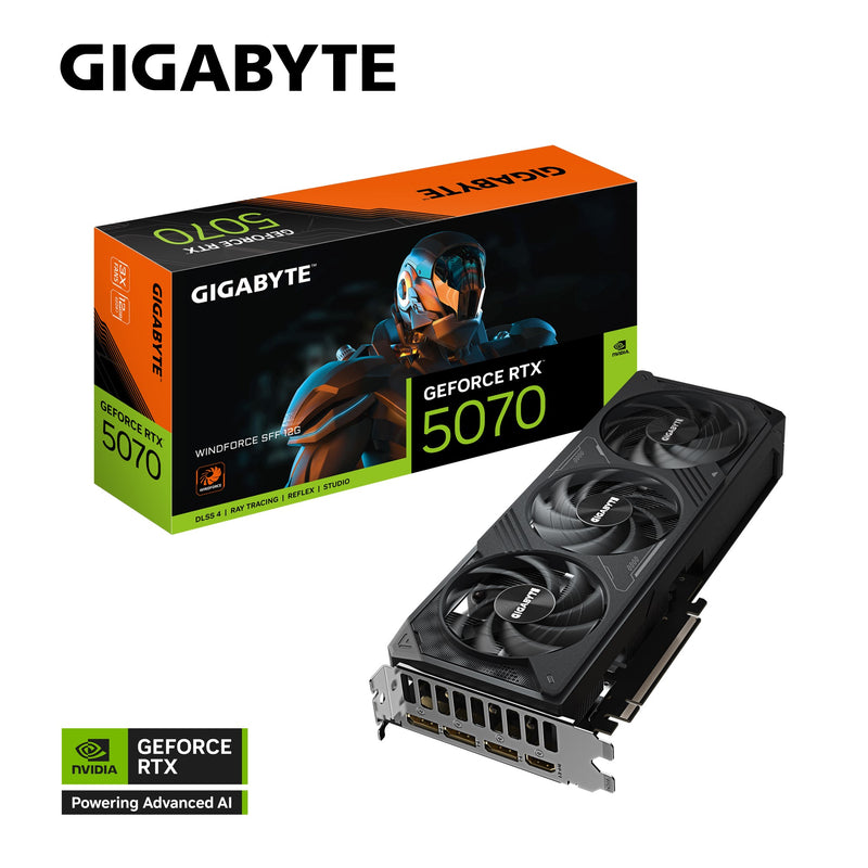 Gigabyte GeForce RTXâ„¢ 5070 WINDFORCE SFF 12G, 2512 MHz, CUDA 6144, 28 Gbps, GDDR7, 192 bit, PCI-E 5.0, PSU 750W, DisplayPort 2.1b *3 HDMI 2.1b *1