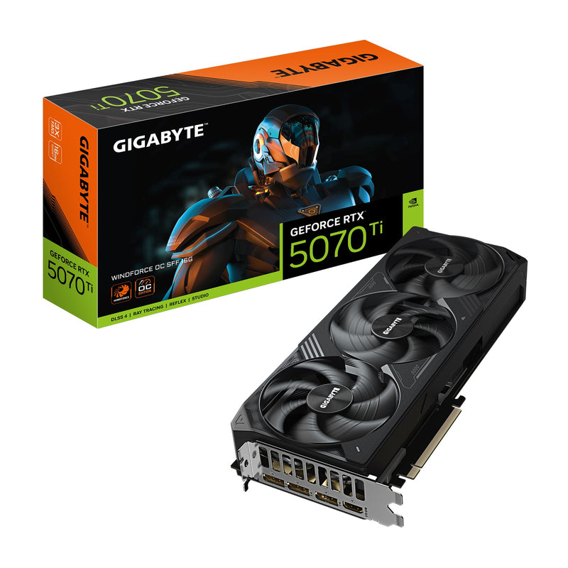 Gigabyte GeForce RTXâ„¢ 5070 Ti WINDFORCE OC SFF 16G, 2497 MHz,  CUDA 8960, 28 Gbps, GDDR7, 256 bit, PCI-E 5.0, PSU 750W,DisplayPort 2.1b HDMI 2.1b x1