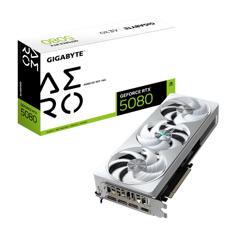 Gigabyte GeForce RTXâ„¢ 5080 AERO OC SFF 16G, 2730 MHz, CUDA 10752, 30 Gbps, GDDR7, 256 bit, PCI-E 5.0, PSU 850W, DisplayPort 2.1b x3 HDMI 2.1b x1