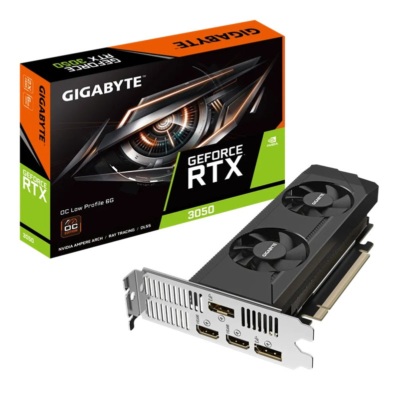 Gigabyte GeForce RTXâ„¢ 3050 OC Low Profile 6G, 1477 MHz, CUDA 2304, 14000 MHZ, GDDR6, 96 bit, PCI-E 4.0, PSU 300W, DP1.4a*2 HDMI 2.1*2