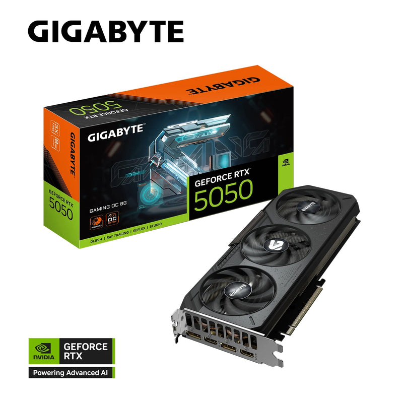 Gigabyte GeForce RTXâ„¢ 5050 GAMING OC 8G, 20 Gbps, GDDR6, 128 bit, PCI-E 5.0, DirectX 12 API, PSU 550W, 8 Pin*1, DisplayPort 2.1b *2, HDMI 2.1b *2