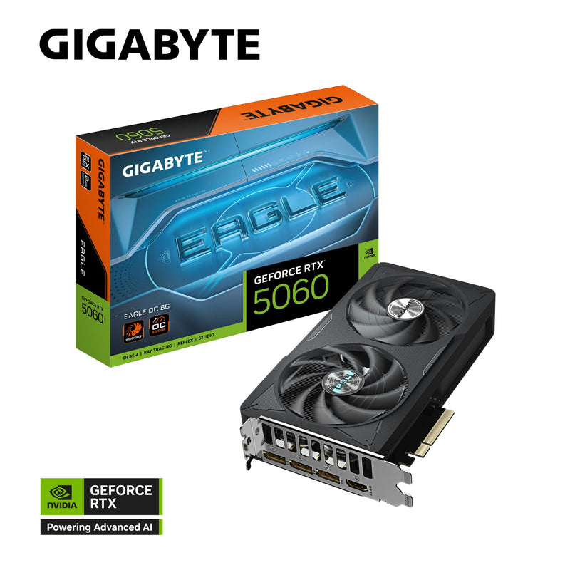 Gigabyte GeForce RTXâ„¢ 5060 EAGLE OC 8G, 2550 MHz, CUDA 3840, 28 Gbps, GDDR7,  128 bit, PCI-E 5.0, PSU 450W, DisplayPort 2.1b *3 HDMI 2.1b x1