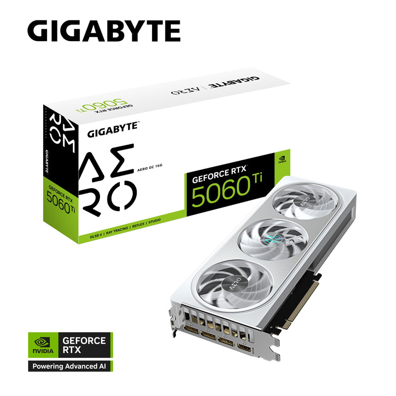 Gigabyte GeForce RTXâ„¢ 5060 Ti AERO OC 16G, 2647 MHz, CUDA TBD, 28 Gbps, GDDR7, 128 bit, PCI-E 5.0, PSU 650W, DisplayPort 2.1b *3 HDMI 2.1b *1