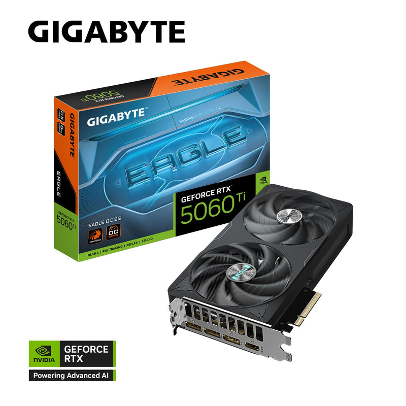 Gigabyte GeForce RTXâ„¢ 5060 Ti EAGLE OC 8G, 2617 MHz, CUDA TBD, 28 Gbps, GDDR7, 128 bit, PCI-E 5.0, PSU 650W, DisplayPort 2.1b *3 HDMI 2.1b *1