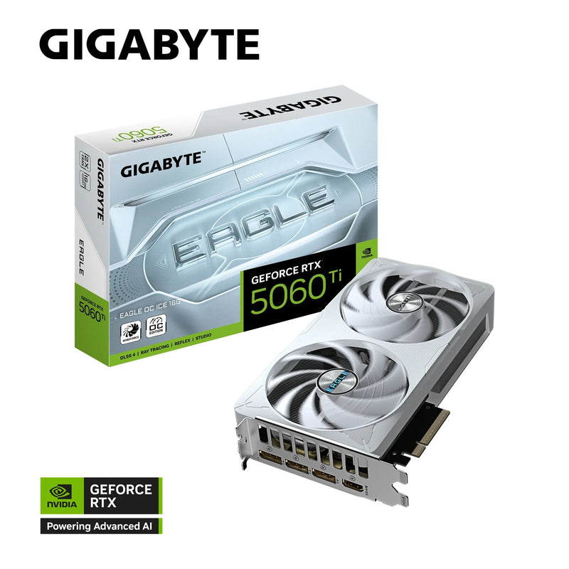 Gigabyte GeForce RTXâ„¢ 5060 Ti EAGLE OC ICE 16G, 2617 MHz, CUDA 4608, 28 Gbps, GDDR7, 128 bit, PCI-E 5.0, PSU 650W, DisplayPort 2.1b *3 HDMI 2.1b *1