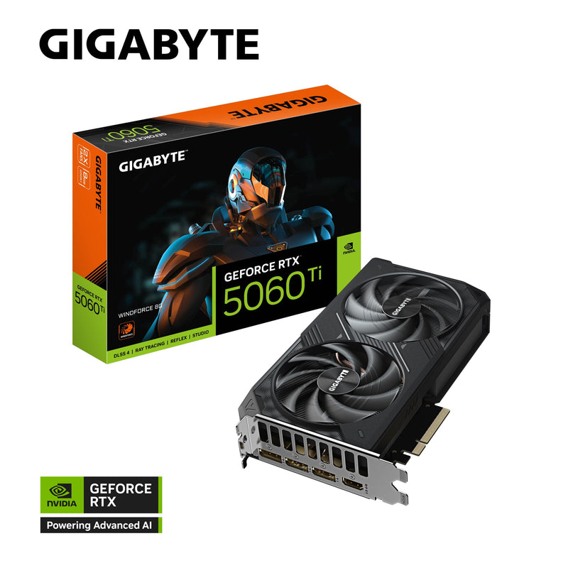 Gigabyte GeForce RTXâ„¢ 5060 Ti WINDFORCE 8G, 2572 MHz, CUDA TBD, 28 Gbps, GDDR7, 128 bit, PCI-E 5.0, PSU 650W, DisplayPort 2.1b *3 HDMI 2.1b *1