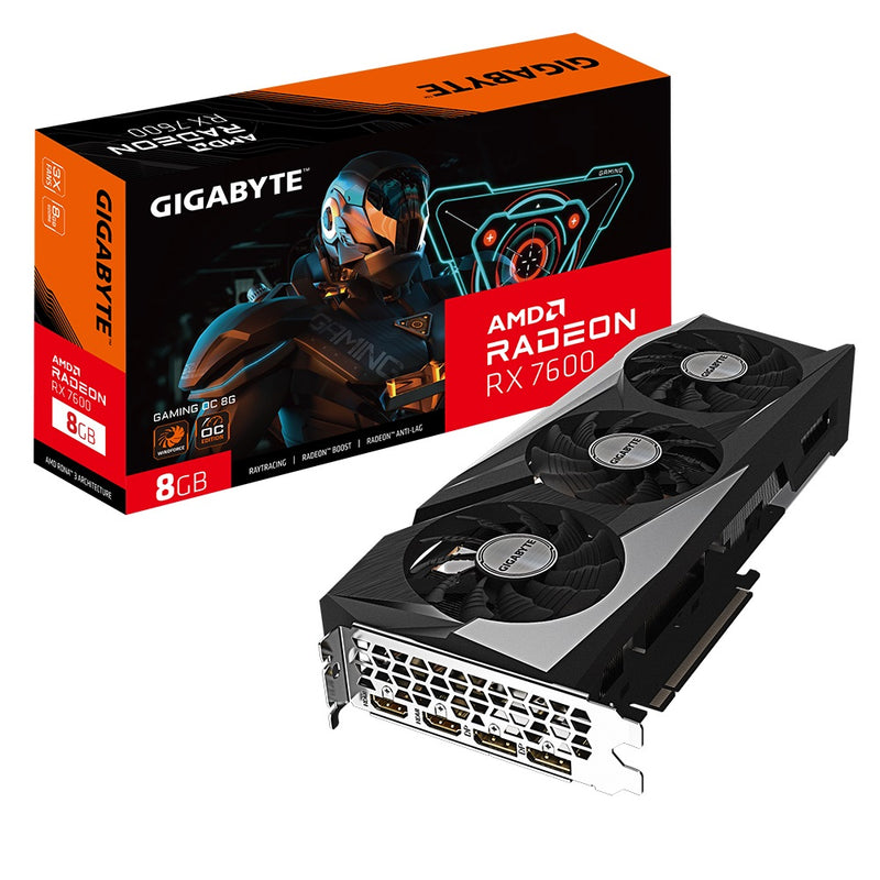 Gigabyte AMD Radeonâ„¢ RX 7600 GAMING OC 8G 1.0 Video Card, 18 Gbps, GDDR6, 128 bit, PCI-E 4.0, PSU 550W, 8 pin*1, DisplayPort 1.4a *2 HDMI 2.1a *2