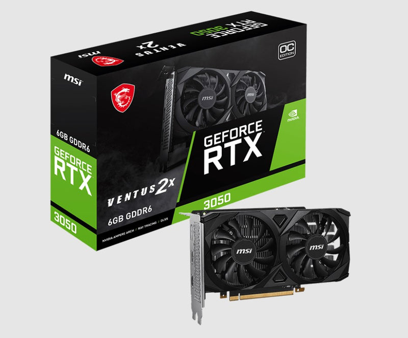 MSI nVidia Geforce RTX 3050 VENTUS 2X 6G OC Video Card, Boost: 1492 MHz, CUDA 2304 Units, 6GB GDDR6, HDMIâ„¢ x 2