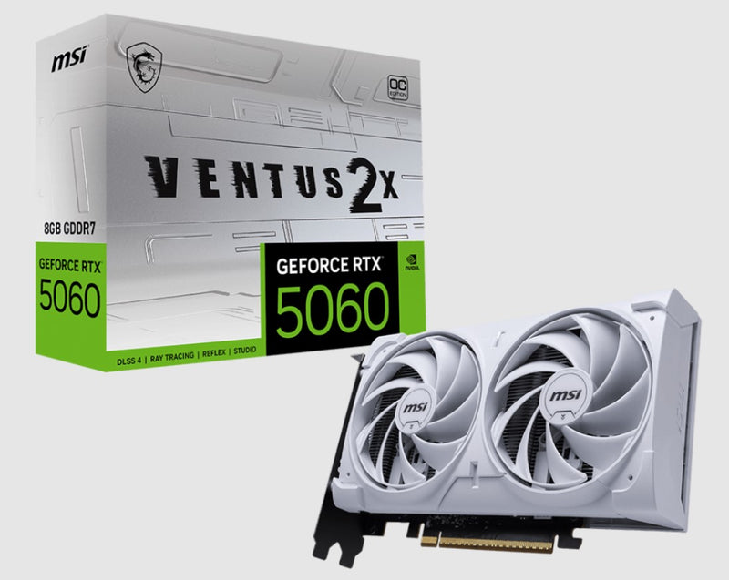 MSI nVidia GeForce RTX 5060 8G VENTUS 2X OC WHITE,  PCI ExpressÂ® Gen 5 x16, Boost: 2527 MHz, CUDA 3840 Units, 8GB GDDR7. HDMIâ„¢ x 1 (emabargo)