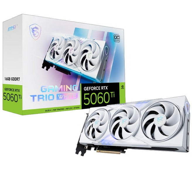 MSI nVidia GeForce RTXâ„¢ 5060 Ti 16G GAMING TRIO OC WHITE, PCI ExpressÂ® Gen 5x16, Boost: 2647 MHz, CUDA 4608 Units, 16GB GDDR7, HDMIâ„¢ x 1