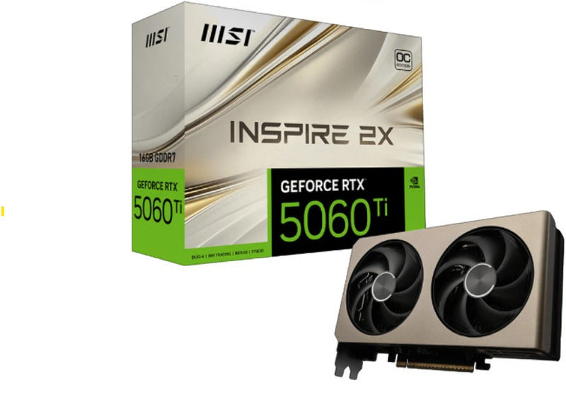 MSI nVidia GeForce RTXâ„¢ 5060 Ti 16G INSPIRE 2X OC, PCI ExpressÂ® Gen 5 x16, Boost: 2617 MHz, CUDA 4608 Units, 16GB GDDR7, HDMIâ„¢ x 1