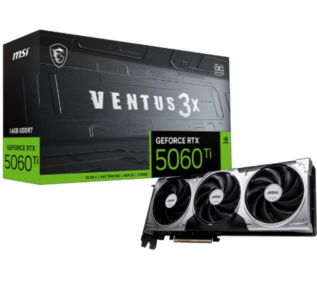 MSI nVidia GeForce RTXâ„¢ 5060 Ti 16G VENTUS 3X OC, PCI ExpressÂ® Gen 5 x 16,. Boost: 2602 MHz, CUDA 4608 Units, 16GB GDDR7, HDMIâ„¢ x 1