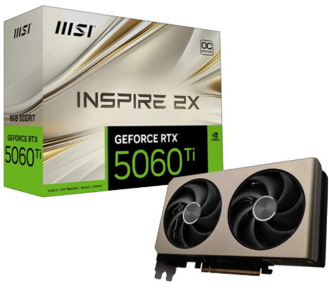 MSI nVidia GeForce RTXâ„¢ 5060 Ti 8G INSPIRE 2X OC, PCI ExpressÂ® Gen 5 x 16, Boost: 2617 MHz, CUDA 4608 Units, 8GB GDDR7, HDMIâ„¢ x 1