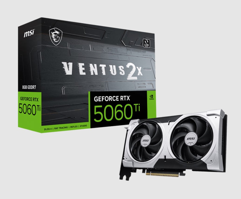 MSI nVidia GeForce RTXâ„¢ 5060 Ti 8G VENTUS 2X PLUS, PCI ExpressÂ® Gen 5 x16 (uses x8), Boost: 2572 MHz, CUDA 4608 Units, 8GB GDDR7, HDMIâ„¢ x 1