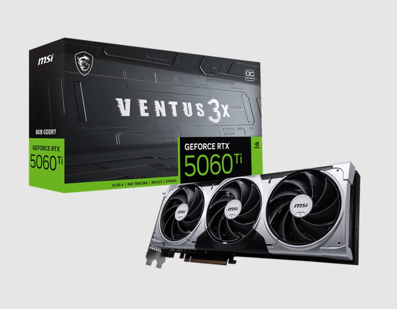 MSI nVidia GeForce RTXâ„¢ 5060 Ti 8G VENTUS 3X OC, PCI ExpressÂ® Gen 5 x 16, Boost: 2602 MHz, CUDA 4608 Units, 8GB GDDR7, HDMIâ„¢ x 1