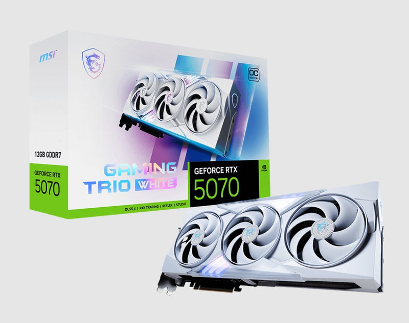 MSI nVidia GeForce RTXâ„¢ 5070 12G GAMING TRIO OC WHITE,PCI ExpressÂ® Gen 5, Boost: 2610 MHz, CUDA 6144 Units, 12GB GDDR7, HDMIâ„¢ x 1