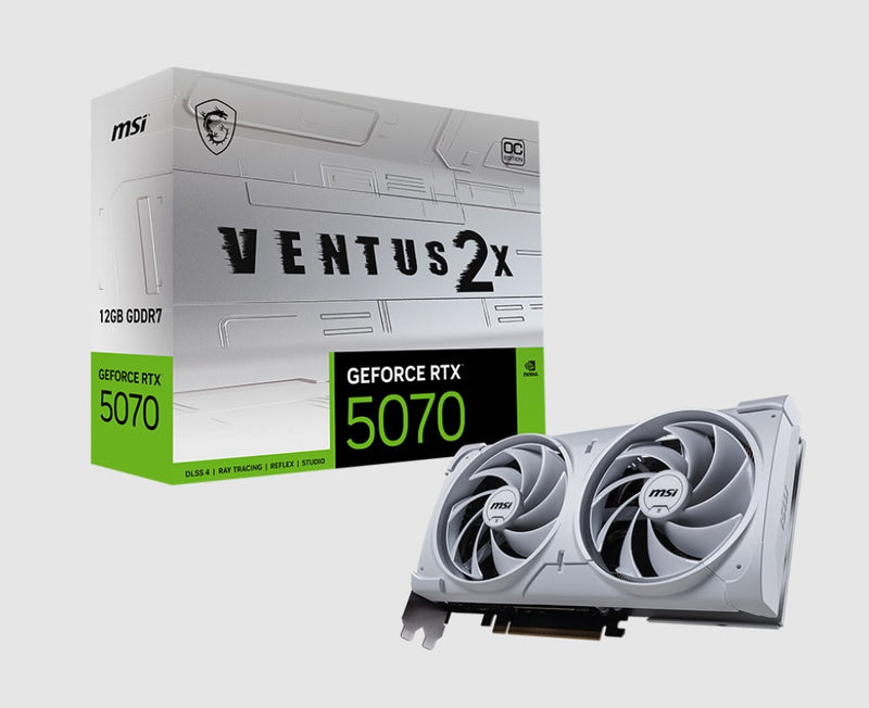 MSI nVidia GeForce RTXâ„¢ 5070 12G VENTUS 2X OC WHITE, PCI ExpressÂ® Gen 5, Boost: 2542 MHz, CUDA 6144 Units, 12GB GDDR7, HDMIâ„¢ x 1