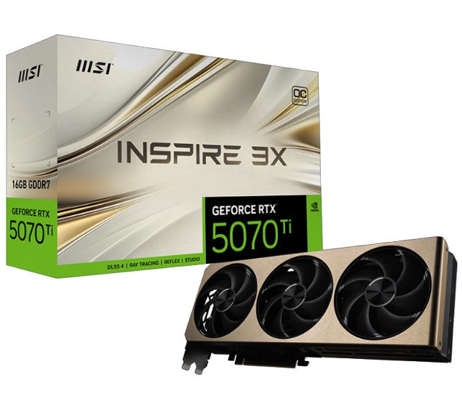 MSI nVidia GeForce RTXâ„¢ 5070 Ti 16G INSPIRE 3X OC, PCI ExpressÂ® Gen 5, Boost: 2482 MHz, CUDA 8960 Units, 16GB GDDR7, HDMIâ„¢ x 1