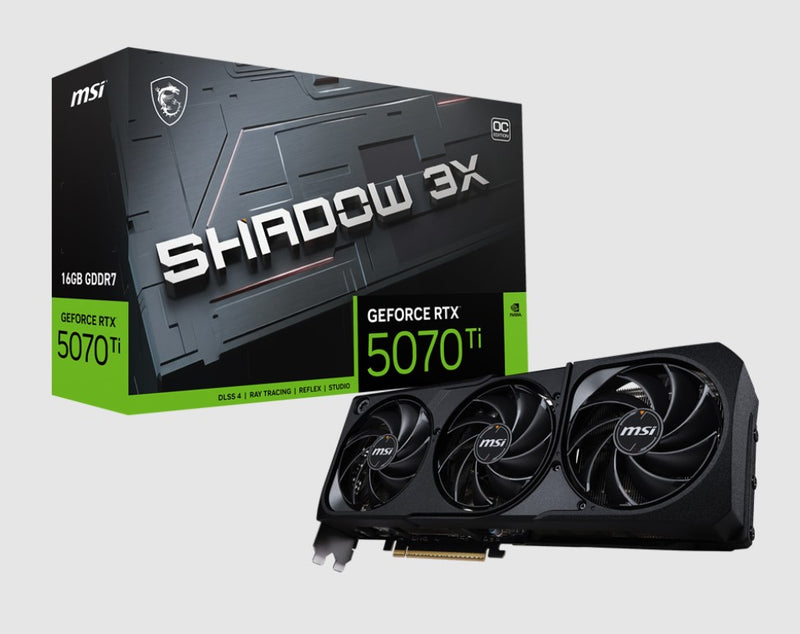 MSI nVidiaGeForce RTXâ„¢ 5070 Ti 16G SHADOW 3X OC, PCI ExpressÂ® Gen 5, Boost: 2482 MHz, CUDA 8960 Units, 16GB GDDR7, HDMIâ„¢ x 1