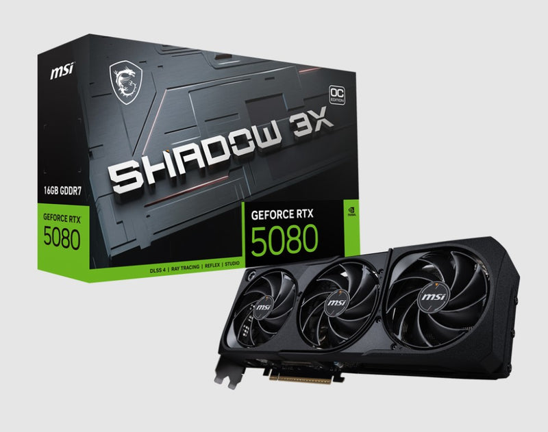 MSI nVidia GeForce RTXâ„¢ 5080 16G SHADOW 3X OC, Boost: 2640 MHz, 16GB GDDR7, DisplayPort x 3, HDMIâ„¢ x 1,