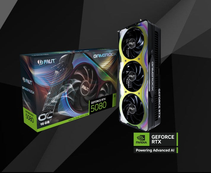 PALIT RTX5080 GAMEROCK OC 16GB GDDR7 256bit 3-DP HDMI ARGB PCI-E 5.0 NE75080T19T2-GB2030G