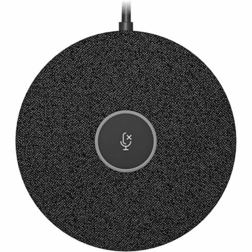 Logitech Rally Mic Pod â€“ Graphite, four omnidirectional beamforming microphone elements, colorâ€‘coded LED ring, Crystalâ€‘Clear