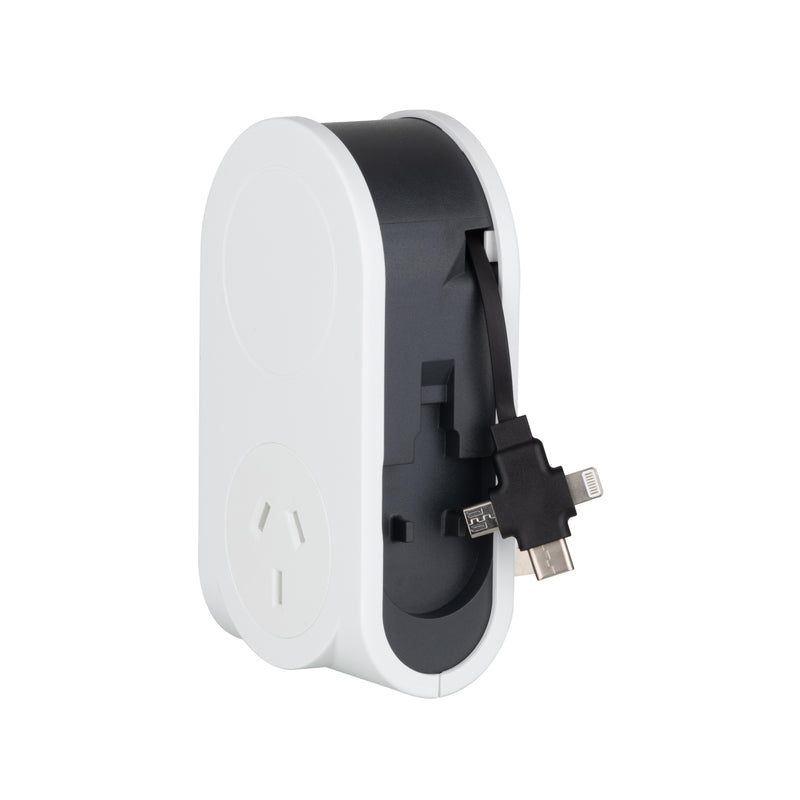 Arlec Power Adaptor With Retractable USB Cable