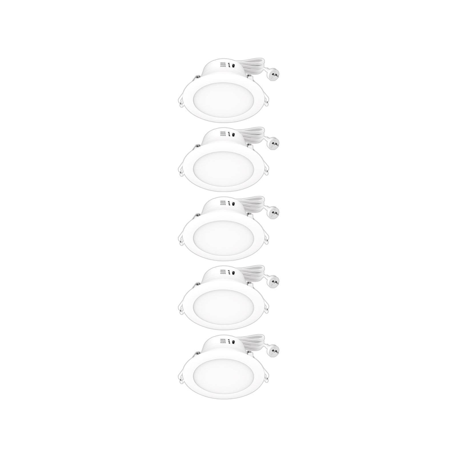 Arlec 9W Tri Colour Dimmable LED Downlights With Plug Bases - 5 Pack ...