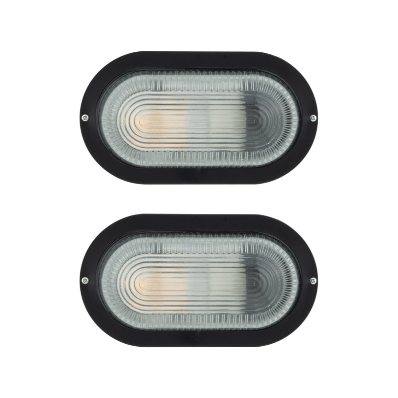 Arlec E27 Oval Bunker Light Bulkhead Black - 2 Pack