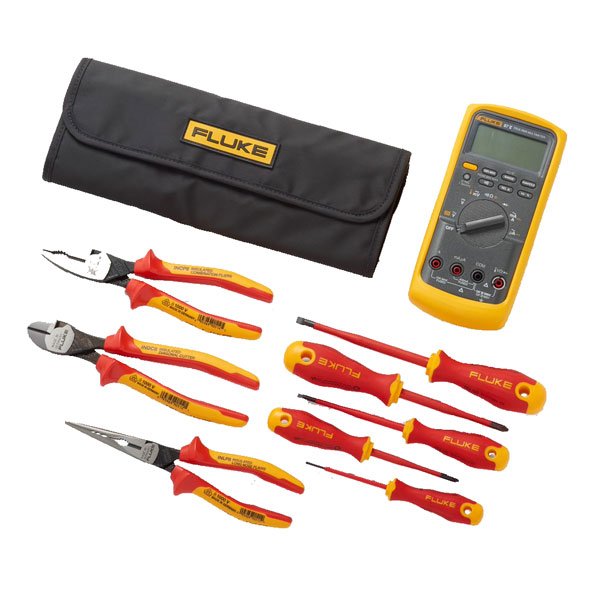Fluke IB875K 87V Multimeter + 8 Piece 1000V Hand Tools Starter Kit, Roll-Up Pouch