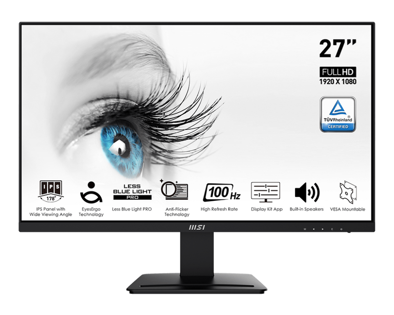 MSI BLACK/27"/FLAT/IPS/1920X1080/100Hz/1ms/1xHDMI+1xDP+1xVGA/Speakers/
