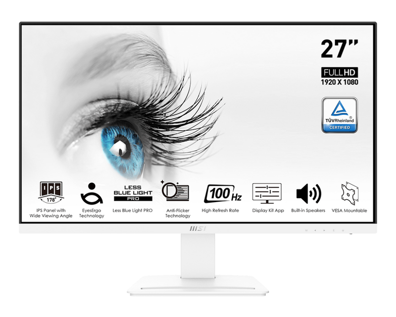 MSI WHITE/27"/FLAT/IPS/1920X1080/100Hz/1ms/1xHDMI+1xDP+1xVGA/Speakers/